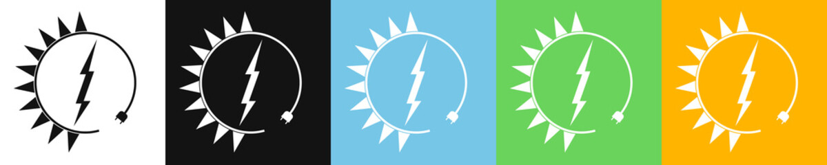Renewable energy icons, graphic design template, lightning bolt. Set alternative power signs, vector illustration