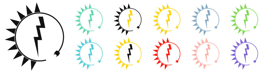 Renewable energy icons, graphic design template, lightning bolt. Set alternative power signs, vector illustration