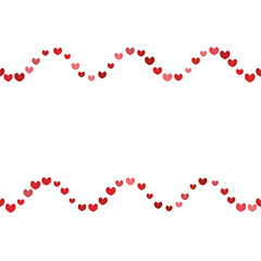 Hearts. Seamless horizontal border. Repeating vector pattern. Isolated colorless background. Valentines Day. Endless ornament of hearts in the form of a wave. Place for text. Idea for web design