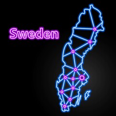 Fototapeta na wymiar Sweden neon map, isolated vector illustration.