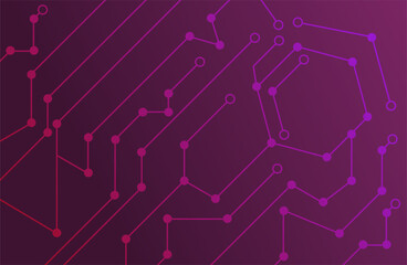 Colorful abstract connected lines and dots on purple background. Concept of technology connection digital data and big data. Flat cartoon vector illustration