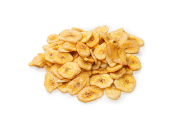 Banana chips isolated on a white background. Dehydrated banana.