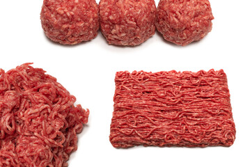 Raw meat balls isolated on white background.