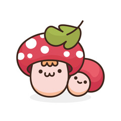 Amanita or fly agaric isolated on white background. Cute kawaii mushrooms with red cape and spots. Vector illustration in cartoon style