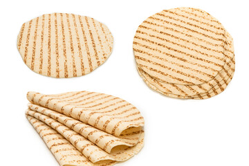 Grilled pitta bread isolated on white background.