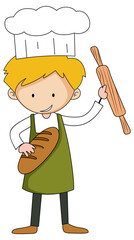 Little baker holding baking stuff cartoon character isolated