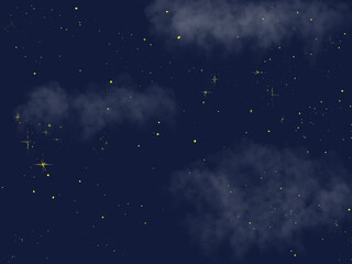 夜空の雲と星空の背景イラスト、壁紙