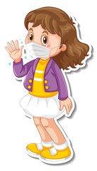 Obraz premium A sticker template with a girl wearing medical mask cartoon character