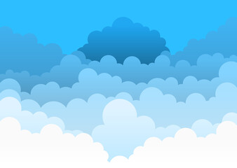 Beautiful colorful background with blue sky and clouds. Holiday mood, airy atmosphere. Concept of colorful abstract templates for further creative use. Flat cartoon vector illustration