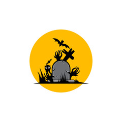 Illustration of logo vector Halloween ghost hand on tombstone, very suitable for party invitation card and logo on shirt