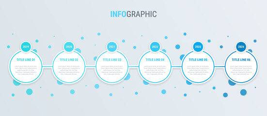 Blue infographic template. 6 options circle design. Vector timeline elements for presentations.