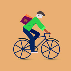 Online bicycle delivery man icon with sports bicycle