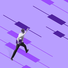 Modern design, artwork. One manager, finance analyst, office clerk with folder walking along graph...