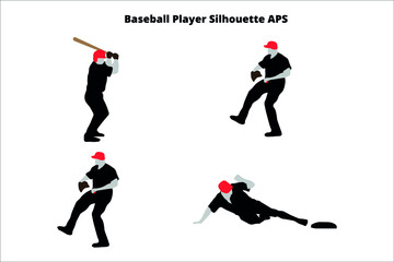 set of baseball player  silhouettes ,  line isolated or logo isolated sign symbol vector, outline and stroke style Collection of high-quality black style vector illustration,