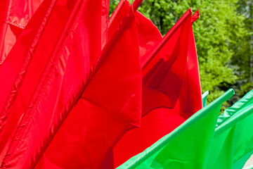 green and red flags for decorating the city