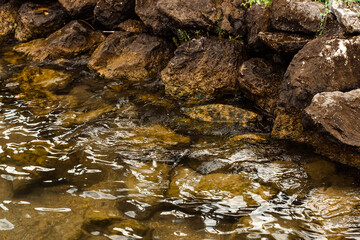 Stone coast and water close up