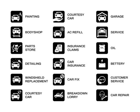 Car Repair Service Vector Icon Set. Automobile Service Icons on White Background