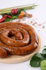 Local Northern Thai food , Northern Thai spicy sausage street food isolated in white background