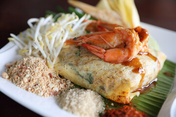 Local Thai food pad thai fried noodle with shrimp