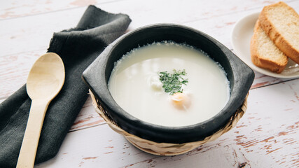 Traditional Colombian Poached Egg Soup called changua