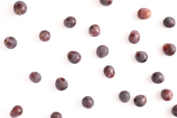 Red grapes isolated top view in white background