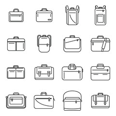 Laptop bag icons set outline vector. Computer case