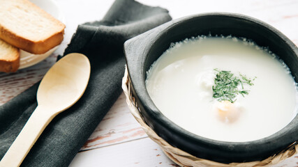 Traditional Colombian Poached Egg Soup called changua