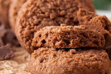 round wheat cookies with cocoa and chocolate