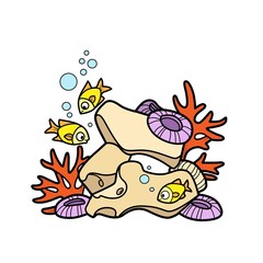 Corall with stones  color variation for coloring page isolated on white background