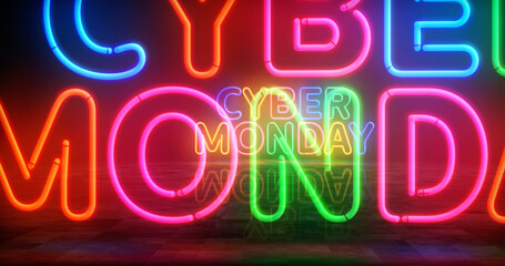 Cyber Monday neon light 3d illustration