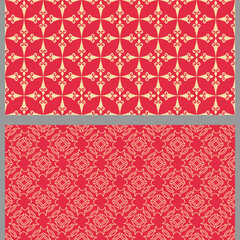 Vector set of background patterns in vintage style with decorative elements, wallpaper. Seamless pattern, texture. Used colors: red, white