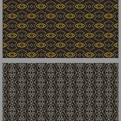 Set of background patterns with geometric elements. Used colors: black, gray, gold, wallpaper. Seamless pattern, texture. Vector image