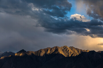 Sunset dramatic sky in Karakorum mountains