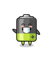 battery cartoon character doing wave hand gesture