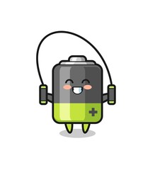 battery character cartoon with skipping rope