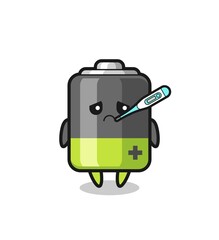 battery mascot character with fever condition