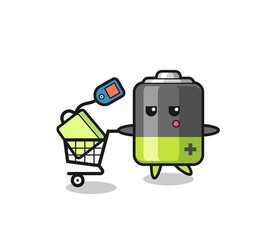 battery illustration cartoon with a shopping cart