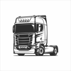 flat cabin truck vector illustration black and white - 450324174