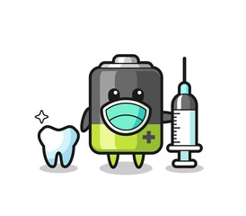 Mascot character of battery as a dentist
