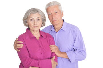 Portrait of sad senior couple isolated on white background