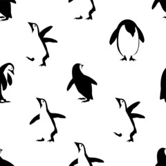 doodle penguins black seamless pattern