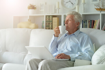 senior man using laptop at home