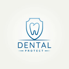 dental clinic with tooth and shield protection minimalist flat logo icon template vector illustration design. simple minimalist dentist stomatology medical doctor logo concept