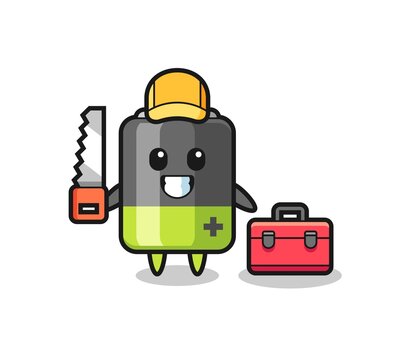 Illustration of battery character as a woodworker