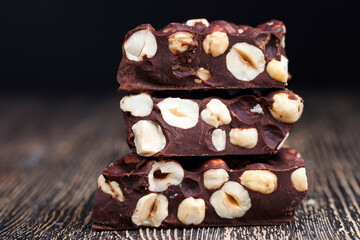 delicious bitter homemade chocolate with lots of nuts hazelnuts