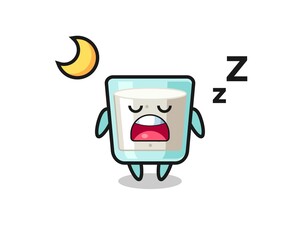 milk character illustration sleeping at night