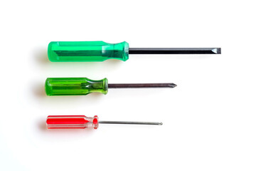 Group of screw driver on isolated white background