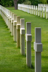 Colleville-Sur-Mer, France - 08 03 2021: Normandy American Cemetery and Memorial and the white...