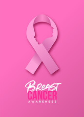Obraz premium Breast cancer awareness pink papercut woman ribbon