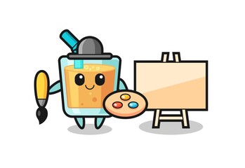 Illustration of orange juice mascot as a painter